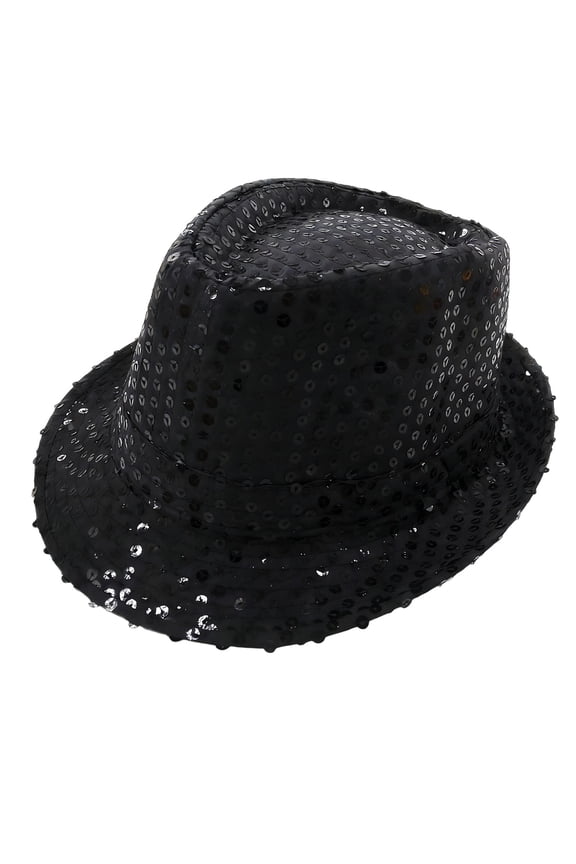 Glitter Sequin Fedora Hat Vintage Disco Costume Accessory for Men and Women Retro 70s 80s Style Performance Party Headwear, Black