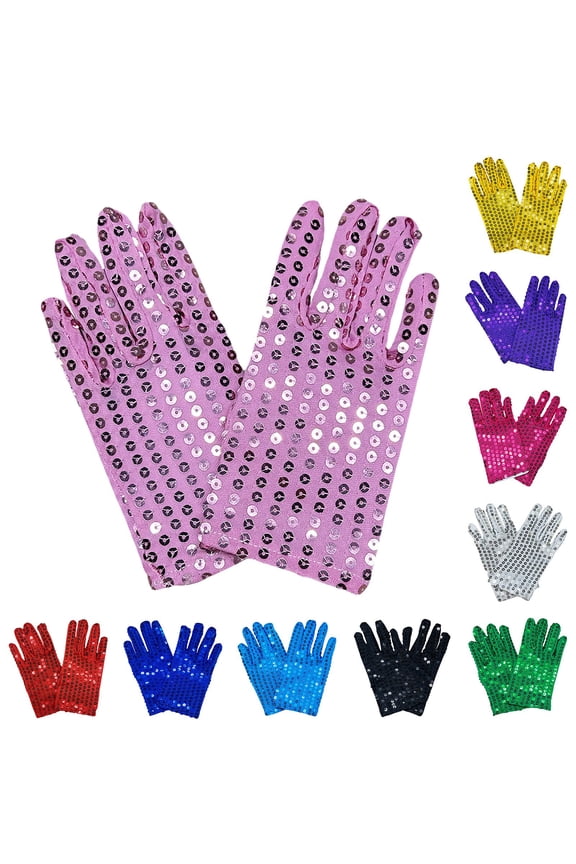 Glitter Sequin Gloves for Boys Girls Silver Dance Style Skating Cosplay