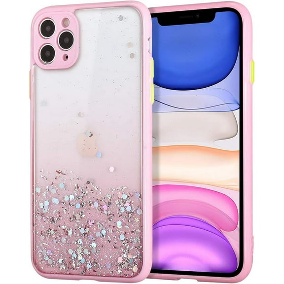 Glitter Sequin Gradient Case for iPhone 11 Pro Max 6.5 inch, Bling Glitter Design Transparent Shockproof Clear Pattern Silicone Gel Back Cover Protective Case - Pink