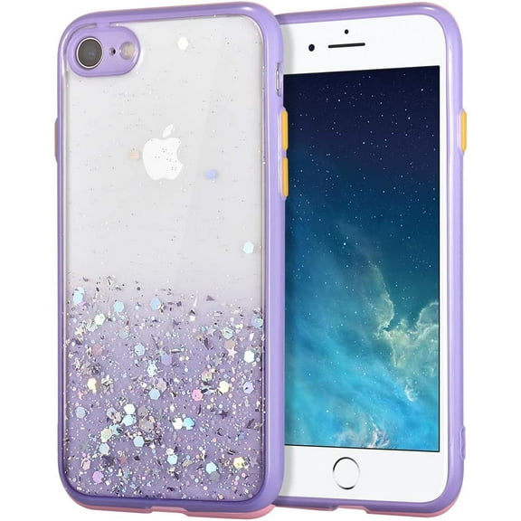 Glitter Sequin Gradient Case for iPhone 7 Plus iPhone 8 Plus, Bling Glitter Design Transparent Shockproof Clear Pattern Silicone Gel Back Cover Protective Case - Purple