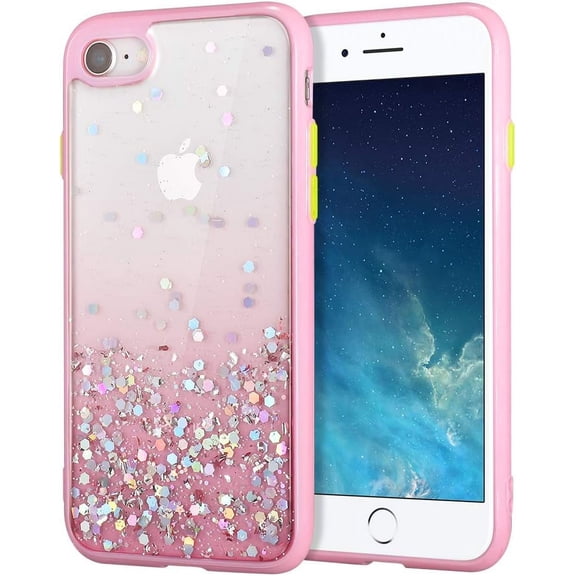 Glitter Sequin Gradient Case for iPhone SE(5G) 2022 iPhone 7 iPhone 8 iPhone SE 2020, Bling Design Transparent Shockproof Clear Pattern Silicone Gel Back Cover Protective Case - Pink