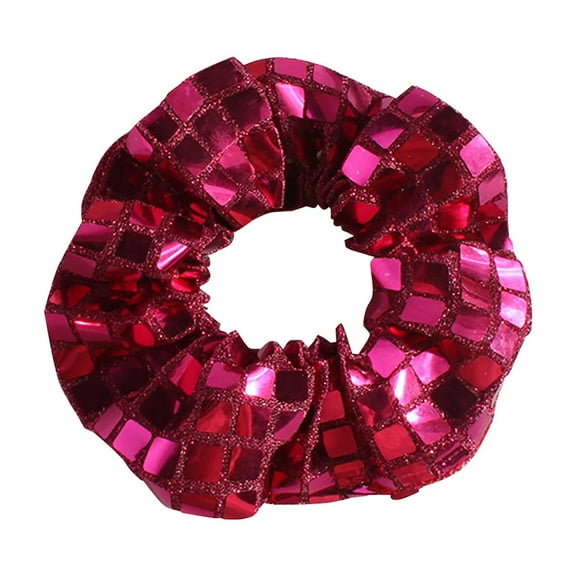 Glitter Sequin Hair Scrunchies for Women Metallic Silver Ponytail Holders with Hidden Zipper Pocket Soft Elastic Hair Ties for Disco Party Wedding and Festive Occasions