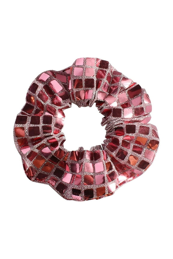 Glitter Sequin Hair Scrunchies for Women Metallic Silver Ponytail Holders with Hidden Zipper Pocket Soft Elastic Hair Ties for Disco Party Wedding and Festive Occasions