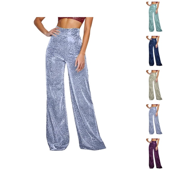 Glitter Sequin Pants Women Y2k Shimmering High Waisted Wide Leg Loose Sparkly Pants Dancewear Clubwear Concert Outfits