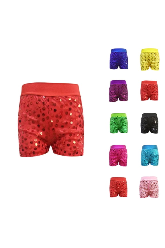 Glitter Sequin Shorts for Girls Boys Elastic Waist Slim Fit Sparkly Dance Shorts for Stage Performance 2-16 Years