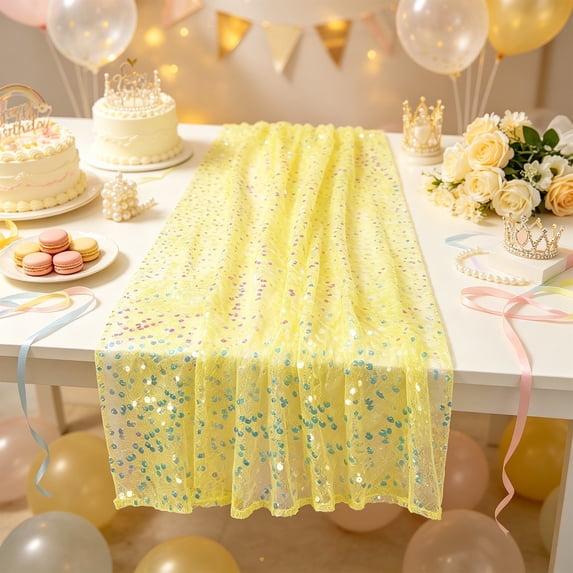 Glitter Sequin Table Runner 72 Inch Sheer Mesh Party Table Decor for Wedding Birthday Shower Banquet