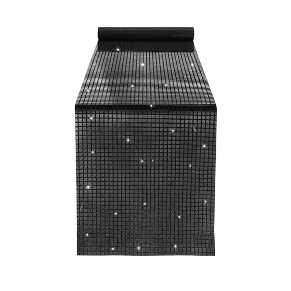Glitter Sequin Table Runner, Sparkly Metallic Fabric Table Decor for Wedding Birthday Holiday Banquet Dining Table Decor Black