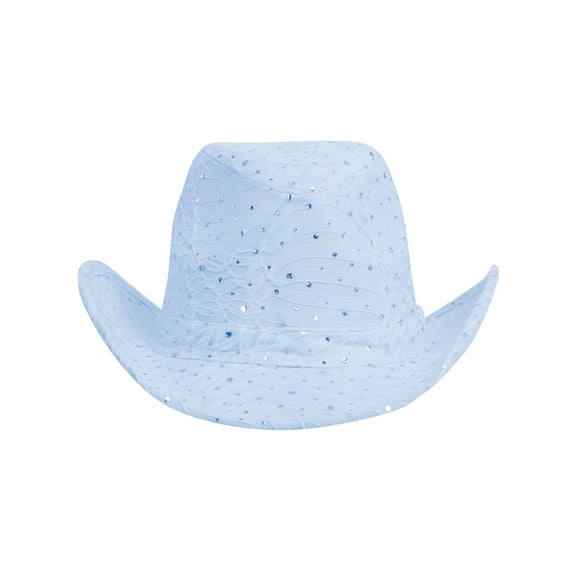 Glitter Sequin Trim Cowboy Hat - Sky Blue