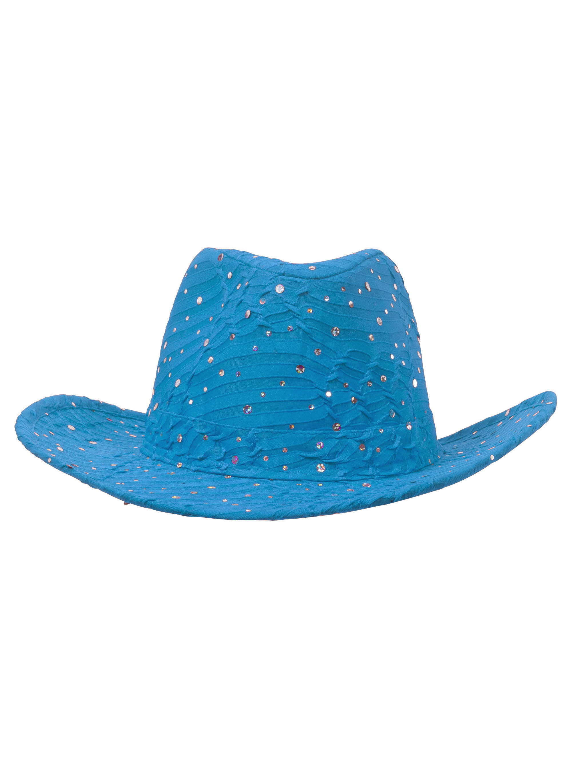 2134 Sparkly Sequin Cowboy Hat With Suede String Trim, Sky Blue Way To Celebrate Patriotic Sequined light Up Cowboy Hat  main image 2