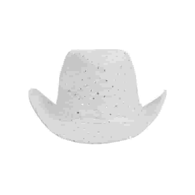 White Glitter Cowboy Hat with rhinestone trim White Glitter Cowboy Hat with rhinestone trim