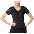 thumbnail image 1 of Glitter Sequin V Neck Ruffled Top Frill Neck And Sleeve Top Frill Bib Tee Shirts For Latin Ballroom Dance Performance Practice, 1 of 4