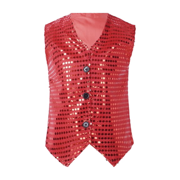 Glitter Sequin Vest Top, Sleeveless Shiny Apparel for Boys Girls Toddler Performance Stage Party Celebration Dance Wear Carnival Outfit