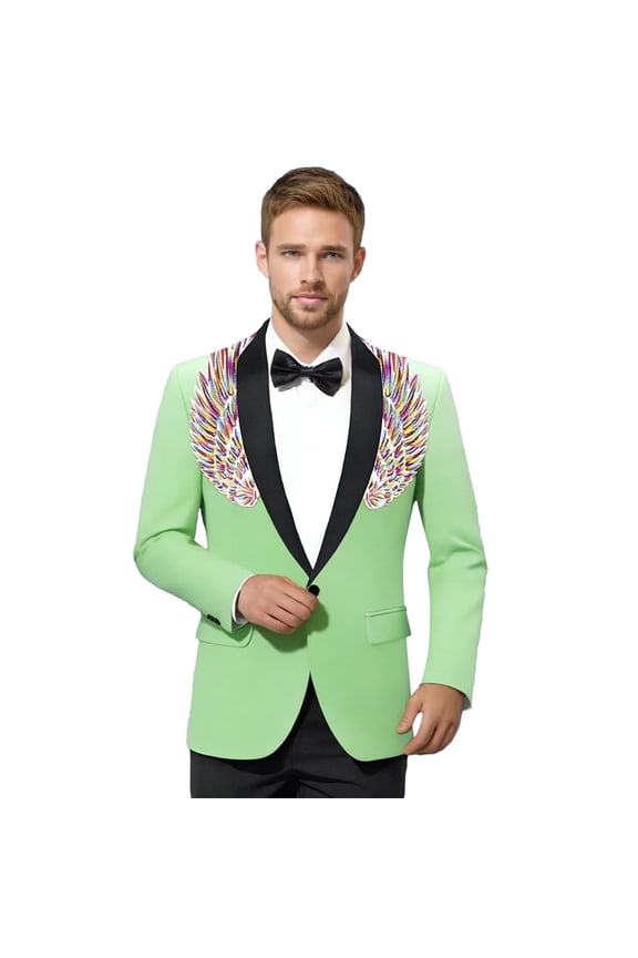 Glitter Sequin Wing Design Stage Performance Jacket for Men, Formal Evening Show Blazer Coat, Wedding & Nightclub Suit Jacket