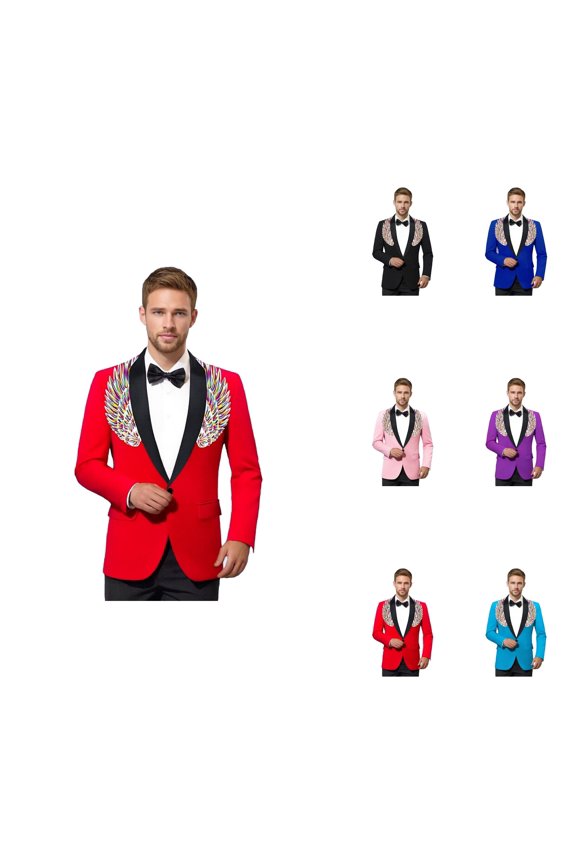 Glitter Sequin Wing Design Stage Performance Jacket for Men, Formal Evening Show Blazer Coat, Wedding & Nightclub Suit Jacket