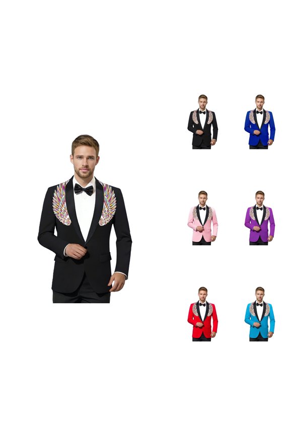 Glitter Sequin Wing Design Stage Performance Jacket for Men, Formal Evening Show Blazer Coat, Wedding & Nightclub Suit Jacket