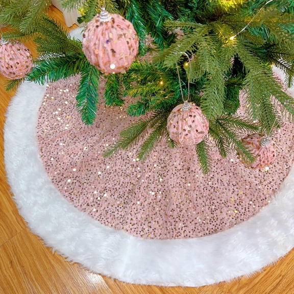 Glitter Sequins Christmas Tree Skirt with White Faux Fur Trim,Holiday Deluxe Sparkle Sequins Christmas Tree Skirt Mat Decoration for Merry Christmas Xmas Winter New Year Party