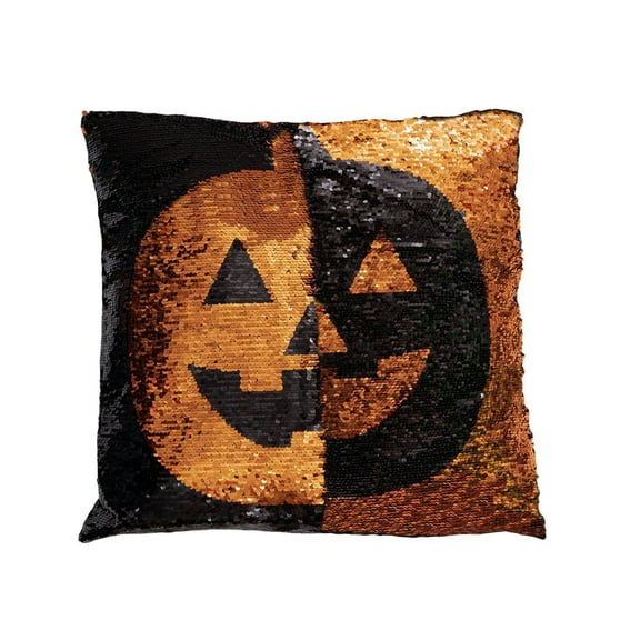 Glitter Sequins Halloween Pumpkin Pillow with Pillow Core 17.72 x 17.72'' Sparkling Decorative Throw Pillows Cushion for Sofa Couch Bedroom Home Party Decor