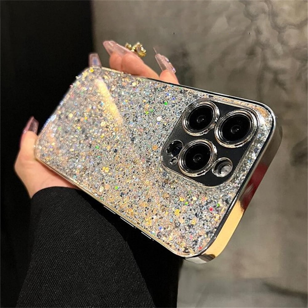 Glitter Sequins Metal Frame Phone Case for iPhone 11-15 Pro Max Plus ...