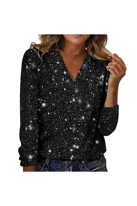 Glitter Sequins Shirts Top Womens Sparkly Sequin Tops Glitter Party Tops Womens Sequin Tops Women's Sparkle Sequins T Shirts Sparkle Shirts For Women Round Neck