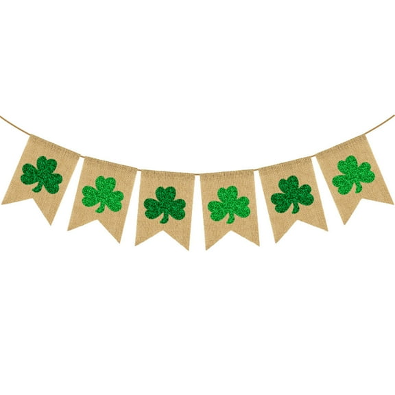 Glitter Shamrock Bunting Set St. Patricks Day Party Decoration Linen Banner Clover Garland Festival Party Flag Layout Supply