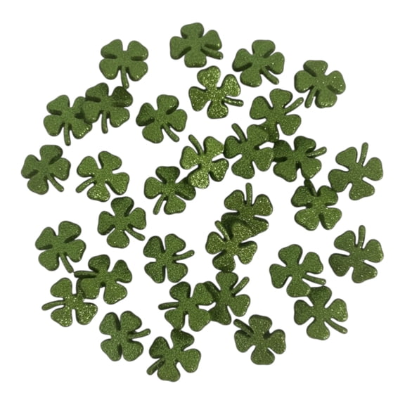 Glitter Shamrock Craft Buttons, 50 Count Green Clover Plastic Sewing Buttons with Shank Back for St. Patricks Day Crafts & DIY Projects
