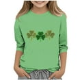 thumbnail image 1 of Glitter Shamrock Girls St Patricks Day Shirt Green 3/4 Sleeve Soft Stretch Polyester Spandex Relaxed Fit Holiday Tee for Kids 4-12,Size 3-4T, 1 of 4