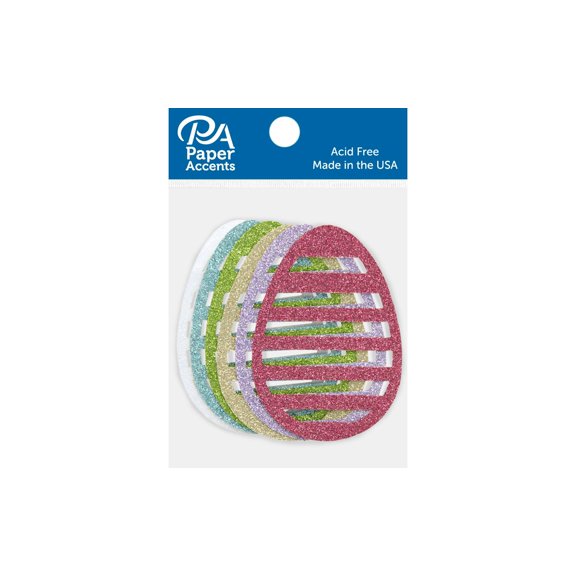 Glitter Shape 6pc LgEggStrp Gld,Lav,Grn,Wt,Blu,Pnk