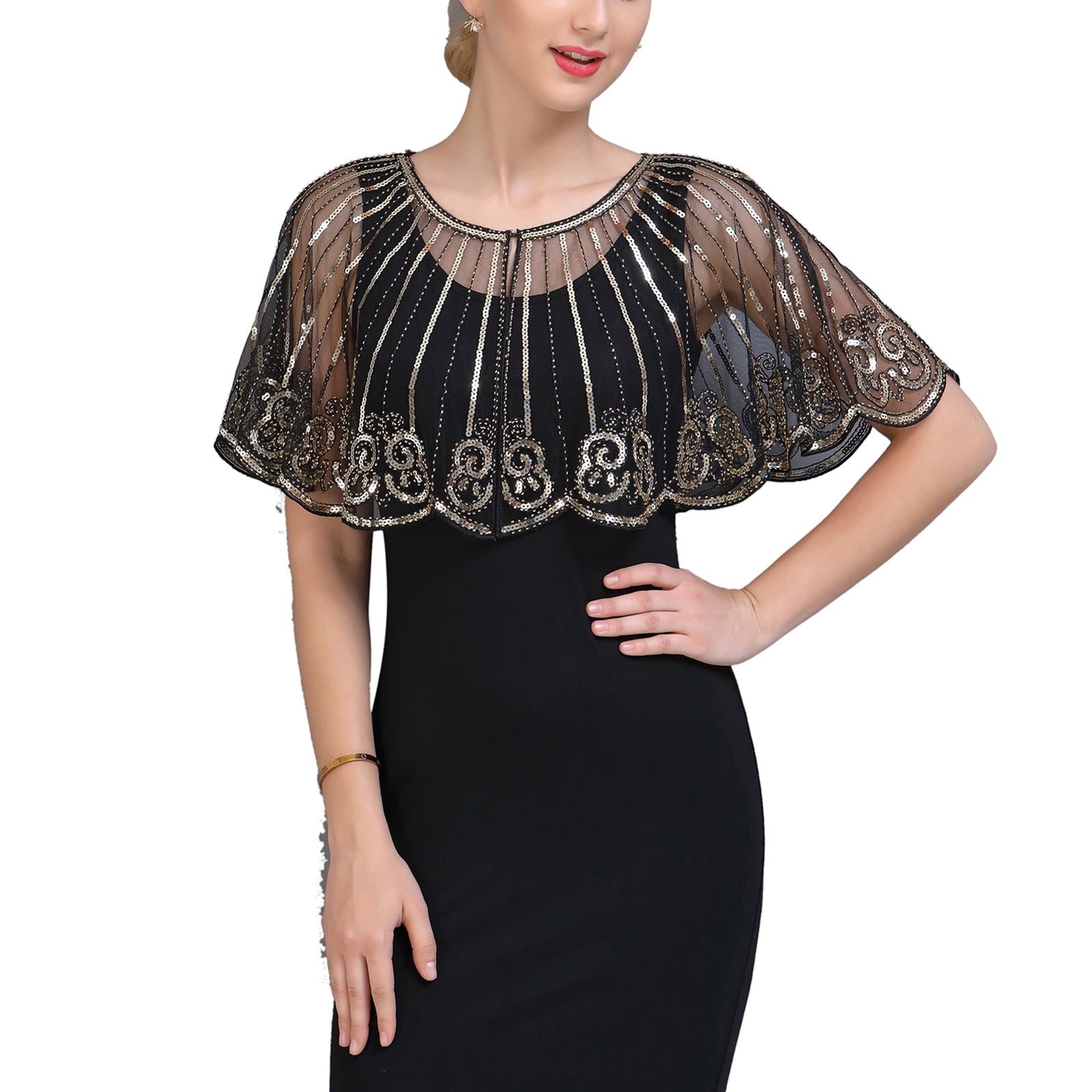 Boléro Châle Mariage Femme LANCHEN - Tulle Plissé Avec Strass Et Perles, Sans Manches - Pour Robe De Soirée