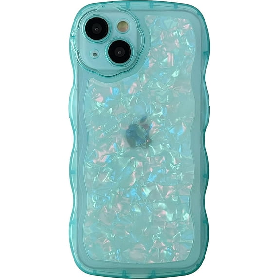 Glitter Shell Pattern Bling Sparkling Curly Wave Frame Clear Soft Compatible with iPhone Case (Blue,iPhone 14 Plus)