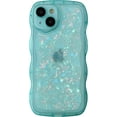 thumbnail image 1 of Glitter Shell Pattern Bling Sparkling Curly Wave Frame Clear Soft Compatible with iPhone Case (Blue,iPhone 14 Pro Max), 1 of 9