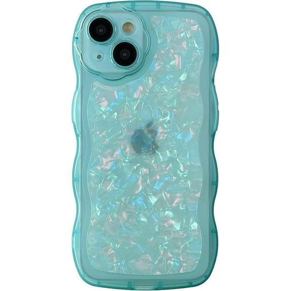 Glitter Shell Pattern Bling Sparkling Curly Wave Frame Clear Soft Compatible with iPhone Case (Blue,iPhone 15 Pro Max)