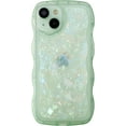 thumbnail image 1 of Glitter Shell Pattern Bling Sparkling Curly Wave Frame Clear Soft Compatible with iPhone Case (Green,iPhone 15), 1 of 10