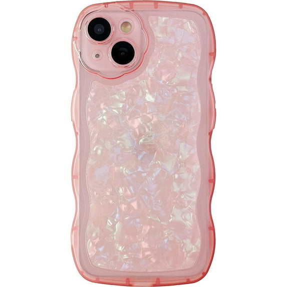 Glitter Shell Pattern Bling Sparkling Curly Wave Frame Clear Soft Compatible with iPhone Case (Pink,iPhone Xs Max)