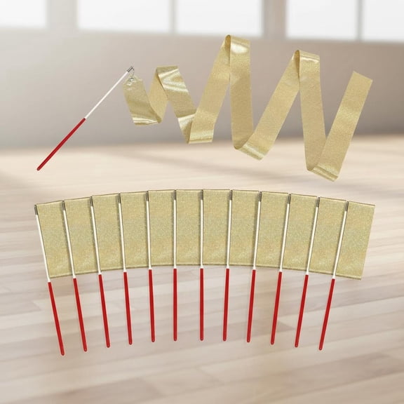 Glitter Shimmering Dance Ribbon Sparkling Artistic Dancing Ribbon Gymnastics Dance Flag With Twirling Stick Baton, Pack Dancer Wand Streamers Gym Training Wand Dancing Band