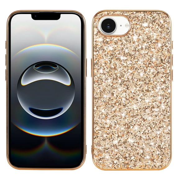 Glitter Shining Case for iPhone 16e - Slim Lightweight Thin Fit Sparkle Crystal Bling Cover, Military Grade Drop Protection Anti-Scratches Phone Case for iPhone 16e Girls Women, Gold