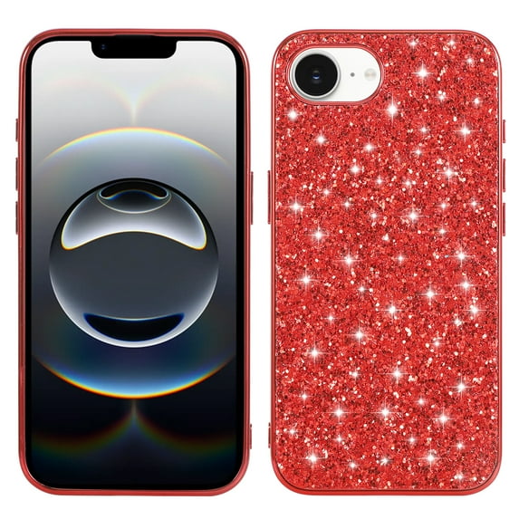 Glitter Shining Case for iPhone 16e - Slim Lightweight Thin Fit Sparkle Crystal Bling Cover, Military Grade Drop Protection Anti-Scratches Phone Case for iPhone 16e Girls Women, Red