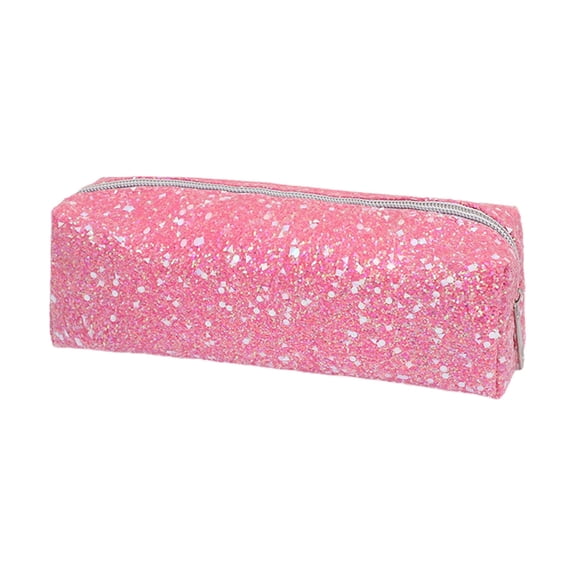 Glitter Shiny Zipper Pencil Case, Sparkling Portable Stationery Storage Pouch, Large Capacity Wear-resistant Pen Bag, Practical Organizer for Various Writing Tools in Daily Work-(Pink)