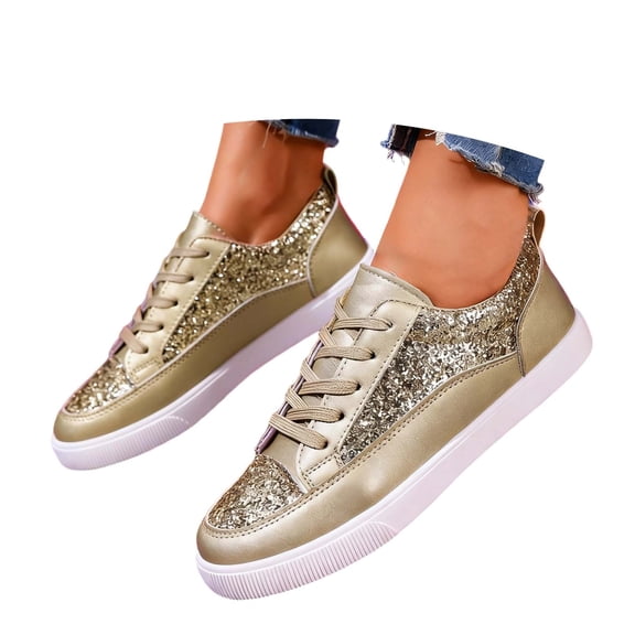 Glitter Shoes Sparkly Bling Shiny Bedazzled Lace up Fashion Sneakers for Women