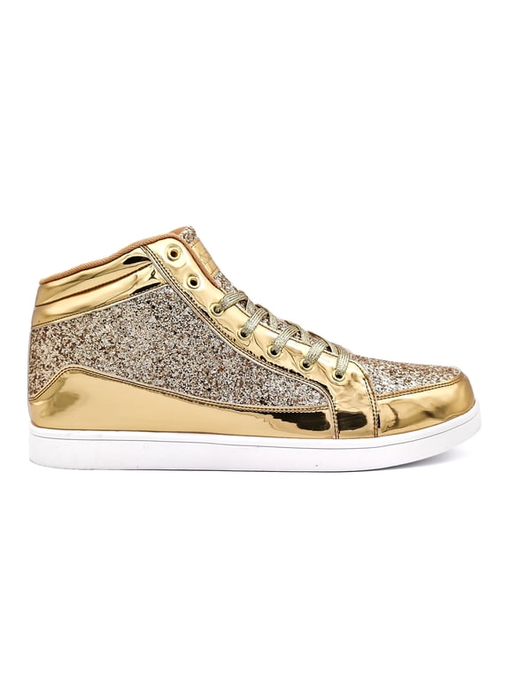 Glitter Shoes for Men Women Fashion High Top Casual Sequin Sparkly Bling Shiny Sneakers Gold