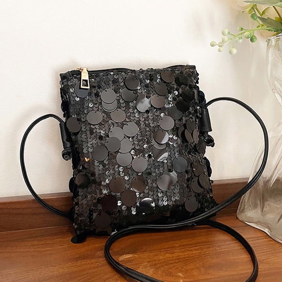 Glitter Shoulder Bag Sequin Handbag Purse Crossbody Bag for Women Evening Color Black Size One Size