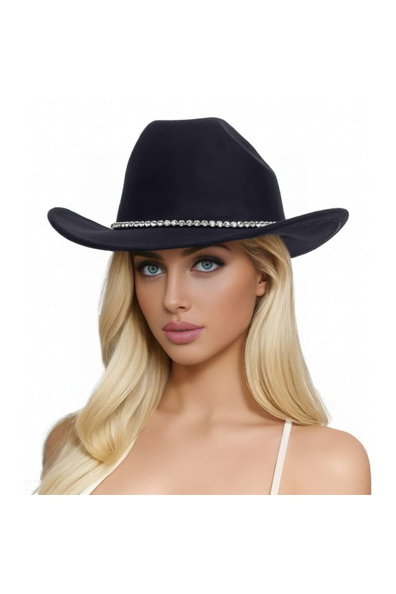 Glitter Silver Black Cowboy Hats For Women Western Sparkly Rhinestone Hat For Ladies