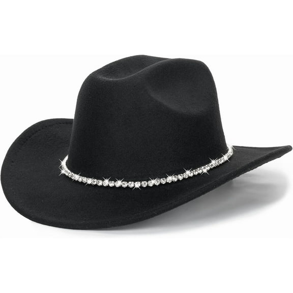 Glitter Silver Black Cowboy Hats for Women - Western Sparkly Rhinestone Cowgirl Hat for Ladies-1 Circle Diamond-black7-7 1/4