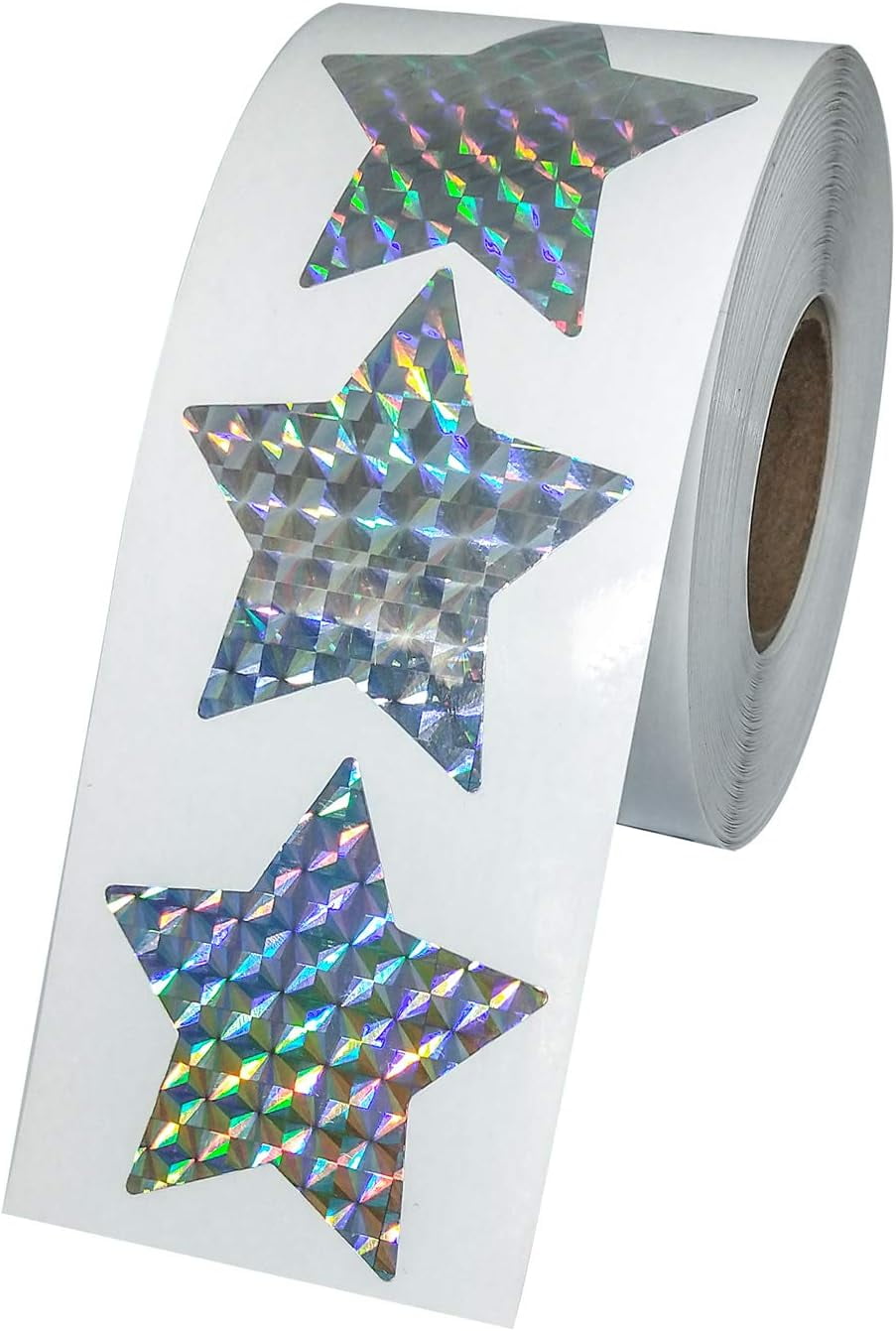 Glitter Silver Metallic Star Stickers 2inch Shiny Star Labels for DIY