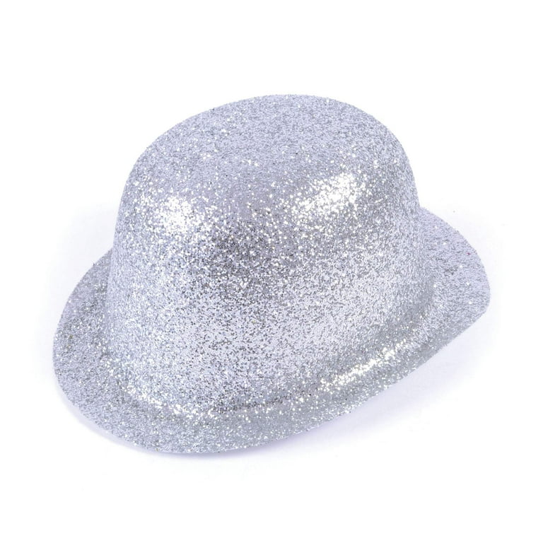 Glitter Silver Plastic Bowler Hat Glitter Silver Plastic Bowler Hat