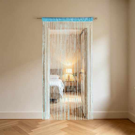 Glitter Silver Thread String Curtain, Fringe Tassel Door Divider Hanging Curtain for Wedding Party Room Decor, Sparkling Sheer Rod Pocket Window Wall Divider, Versatile Event Decor