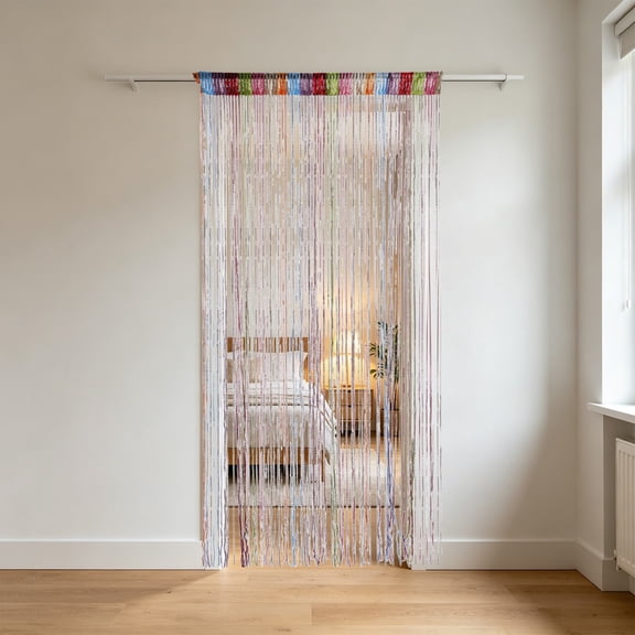 Glitter Silver Thread String Curtain, Fringe Tassel Door Divider Hanging Curtain for Wedding Party Room Decor, Sparkling Sheer Rod Pocket Window Wall Divider, Versatile Event Decor