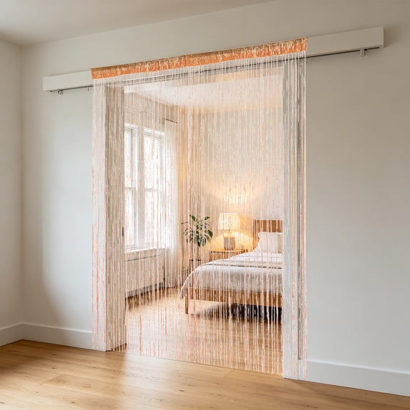 Glitter Silver Thread String Curtain, Fringe Tassel Door Divider Hanging Curtain for Wedding Party Room Decor, Sparkling Sheer Rod Pocket Window Wall Divider, Versatile Event Decor