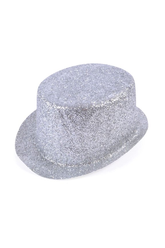 Silver Glitter Adult Costume Top Hat