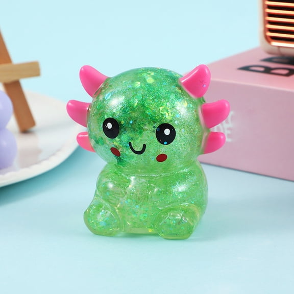 Glitter Sitting Axolotls Squishies Toy,Stretchy Axolotls Stress Ball,Fidget Toy for Anxiety Relief and Sensory Play,Pocket Size Squeeze Toys Gift for Kids Teens Adults(Green)