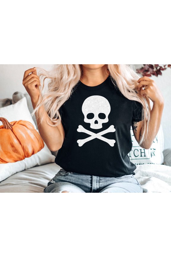 Glitter Skull Halloween T-Shirt, Skeleton Bones Tee, Unisex T-Shirt